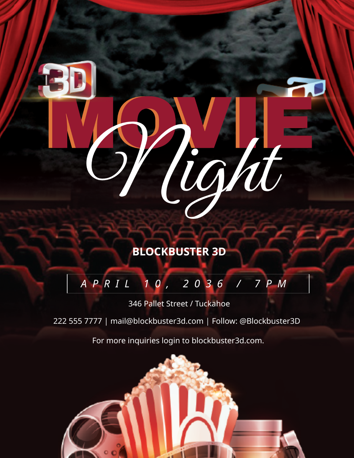 3D Movies Night Flyer Template - Edit Online & Download