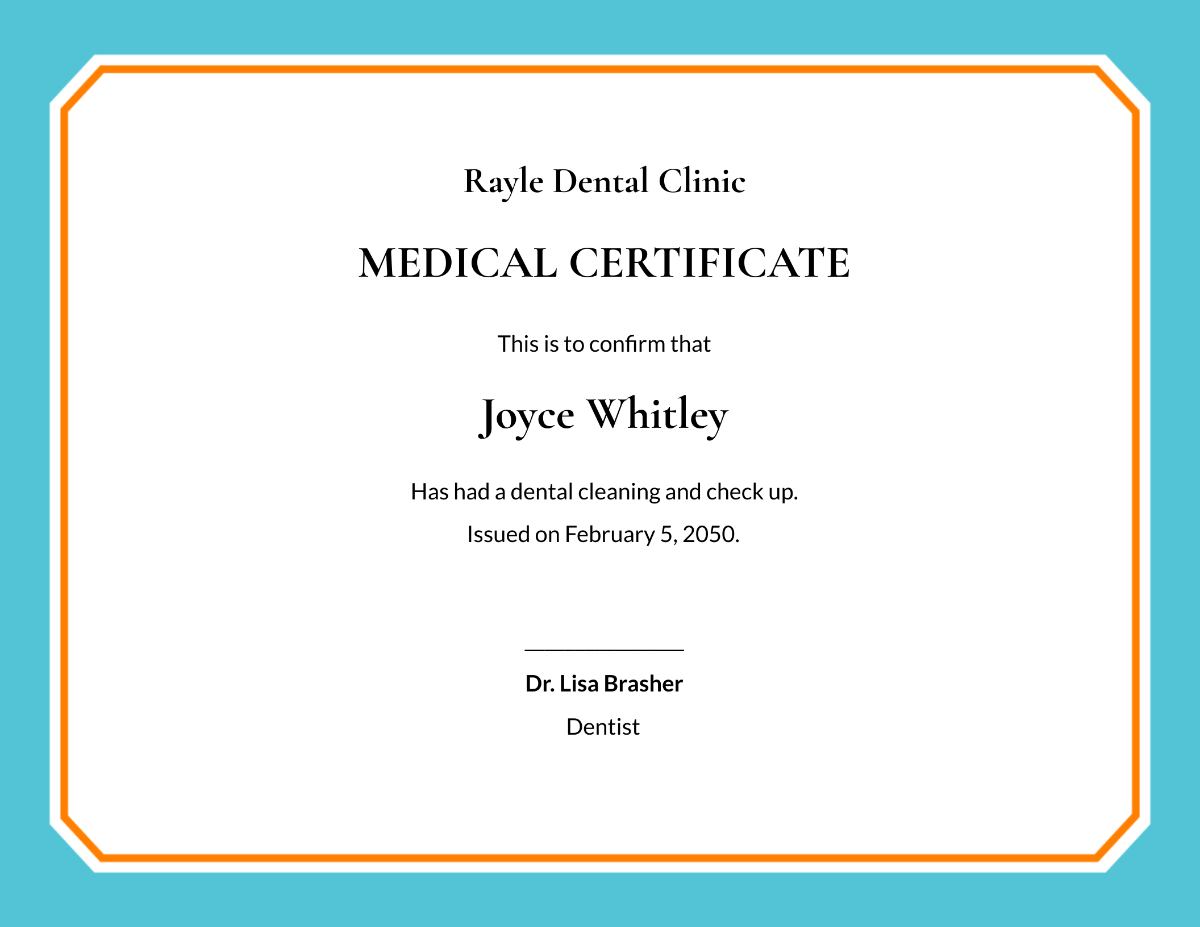 Dental Medical Certificate Sample