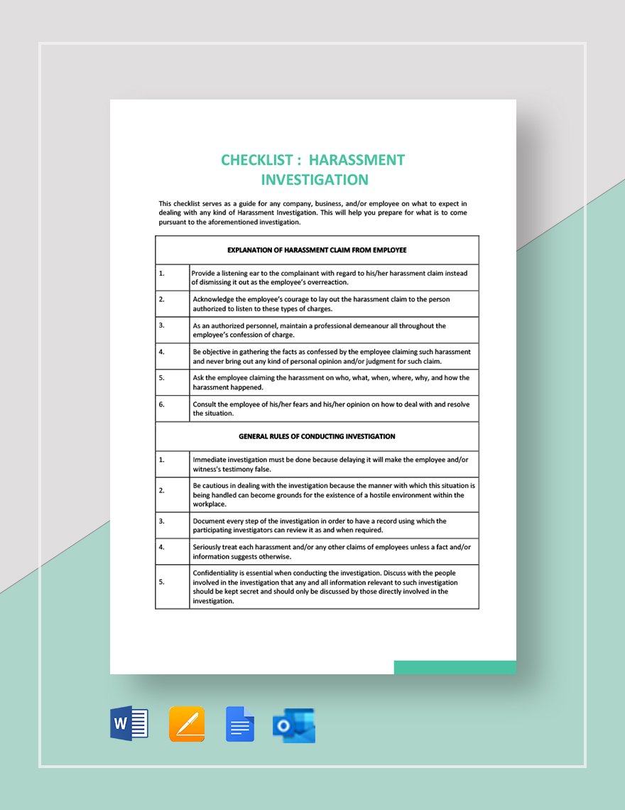 Checklist Harassment Investigation Template
