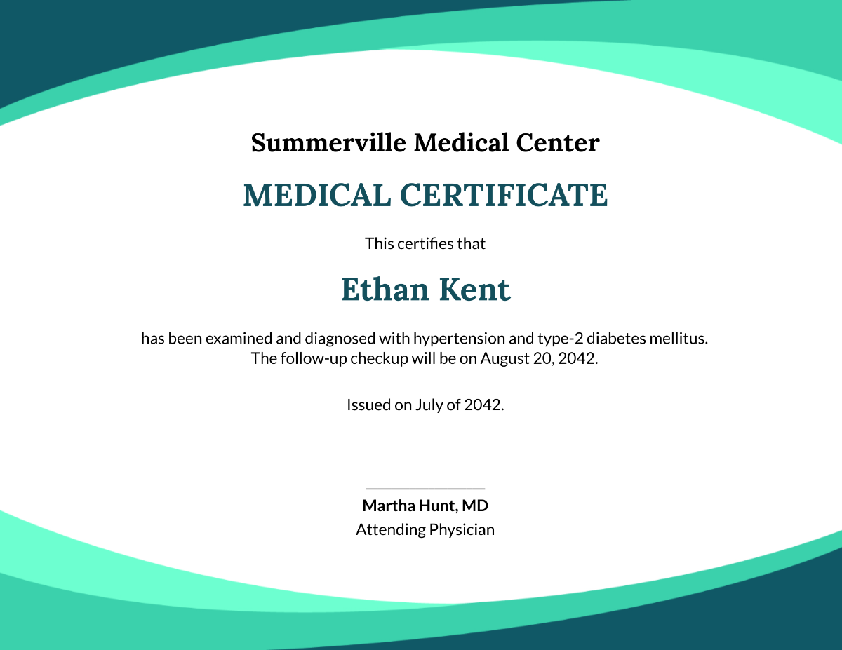 Sample Medical Certificate from Doctor