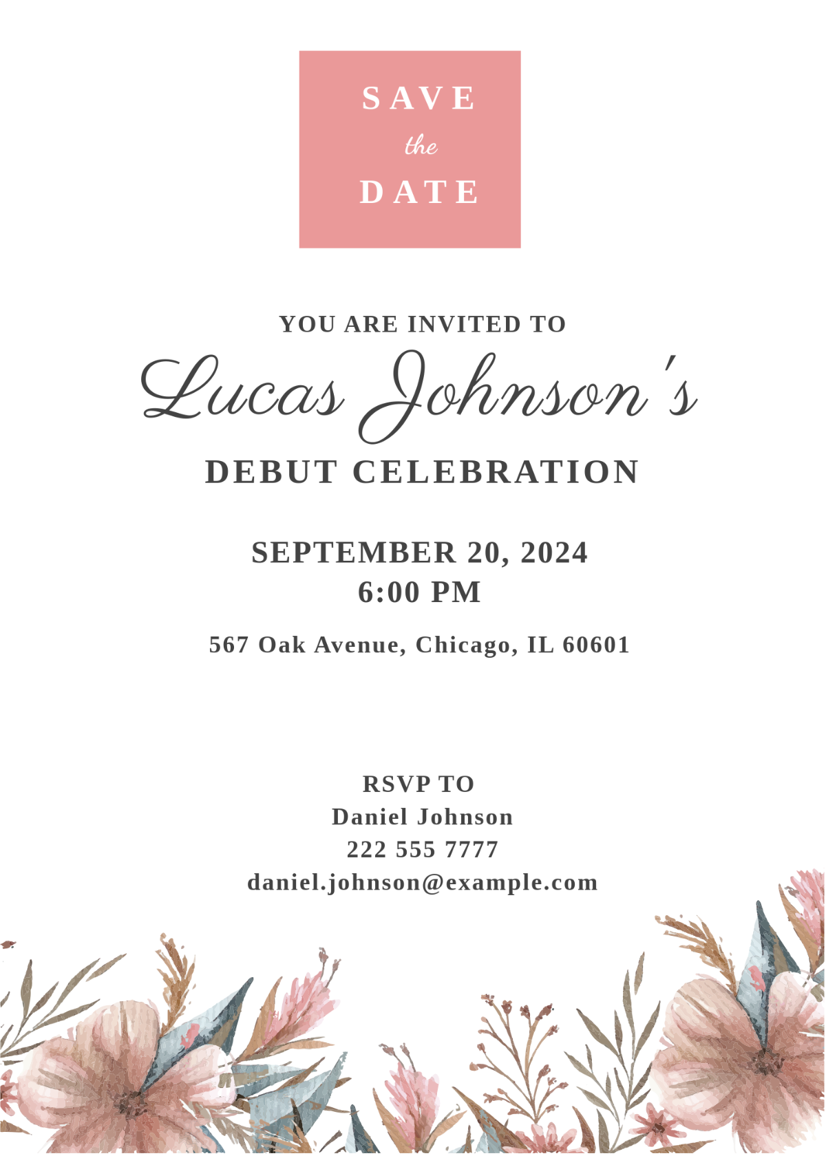 Sample Debut Invitation Card