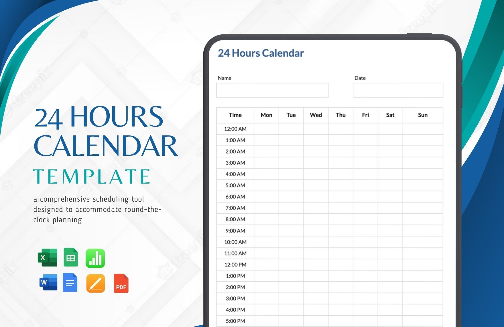 24 Hours Calendar Template