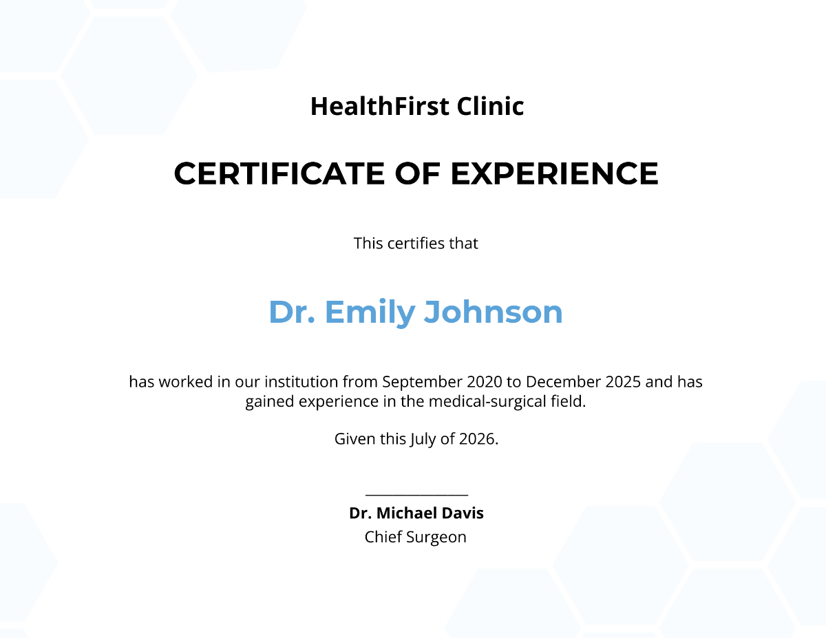Nursing Experience Certificate