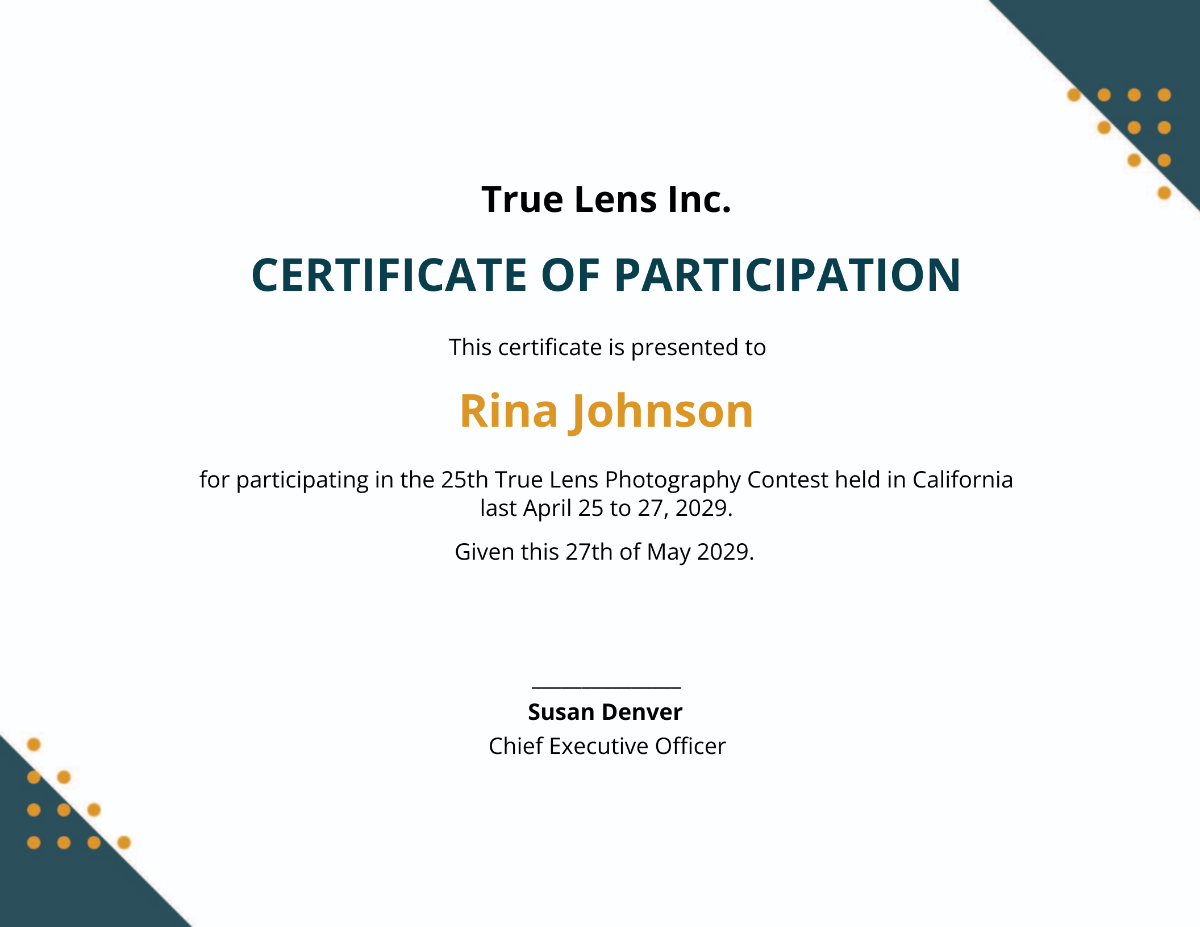 Editable Photography Participation Certificate