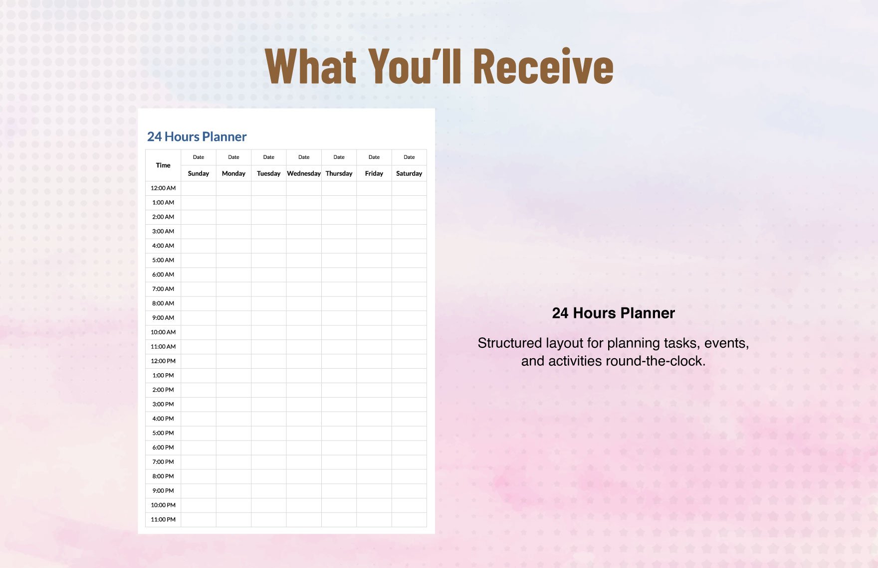 24 Hours Planner Template