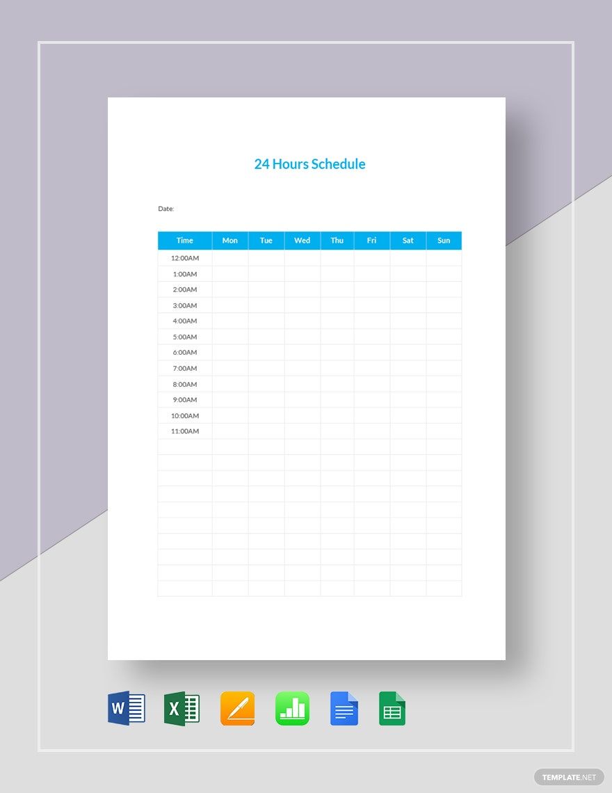 24 Hour Schedule Template In Word Free Download 7099