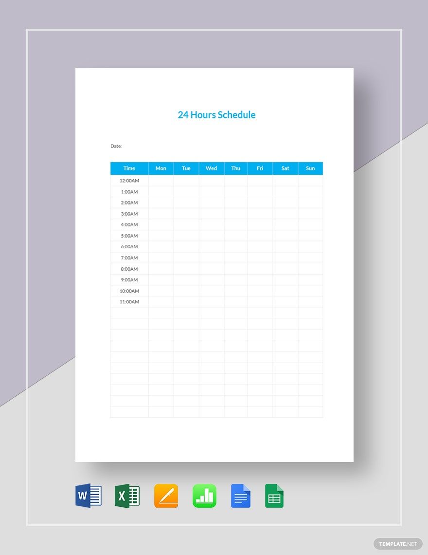 24 Hours Schedule Template Google Docs Google Sheets Excel Word 
