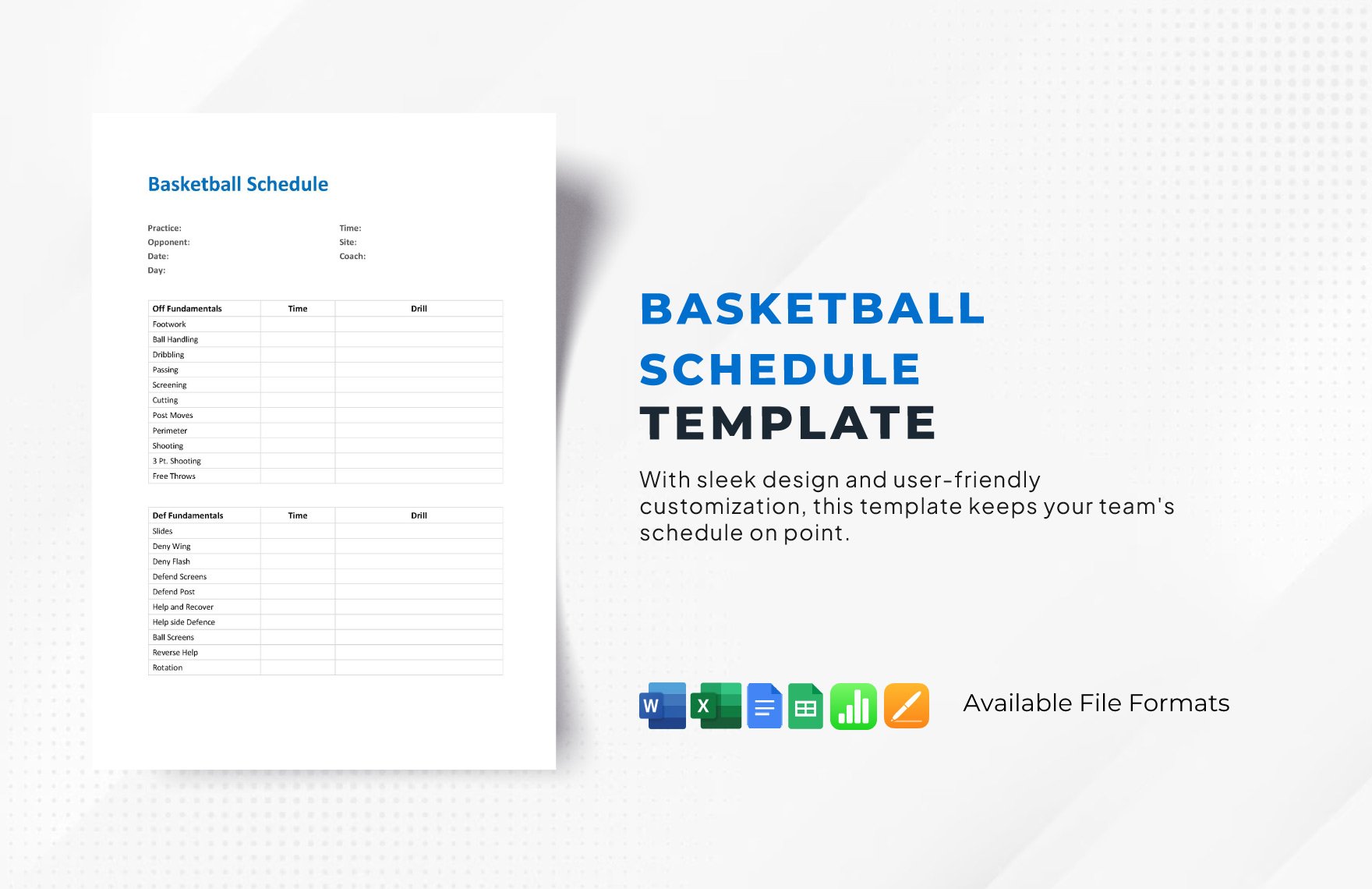 Basketball Schedule Template in Word, Google Docs, Excel, Google Sheets, Apple Pages, Apple Numbers