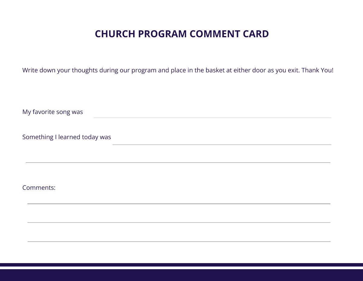 Free Church Program Comment Card Template