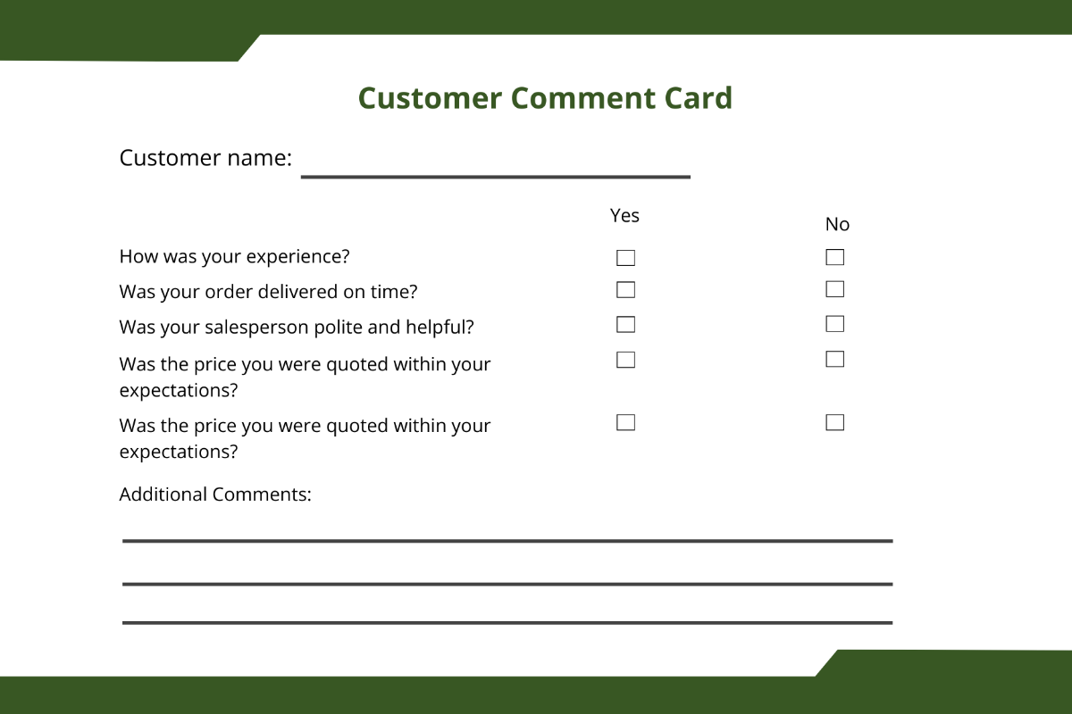 Editable Customer Comment Card Template