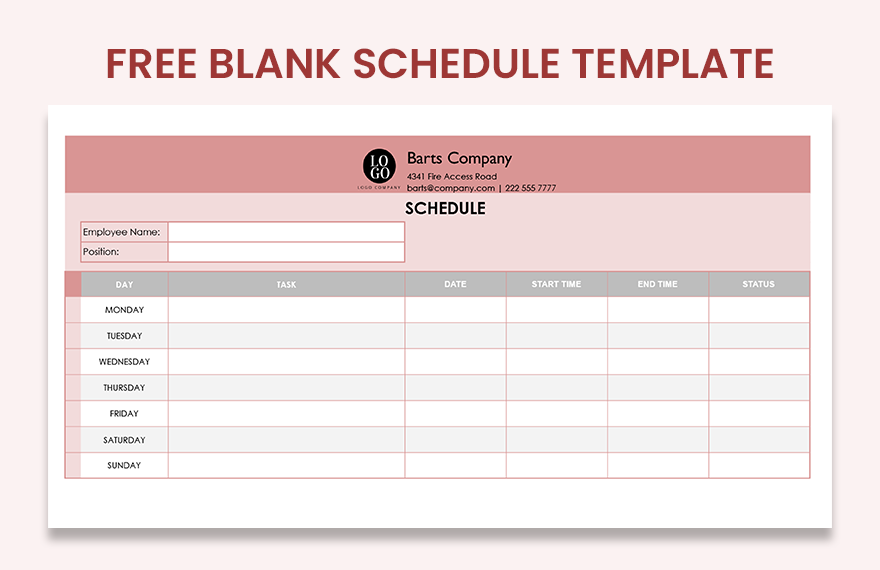 Blank Schedule Template