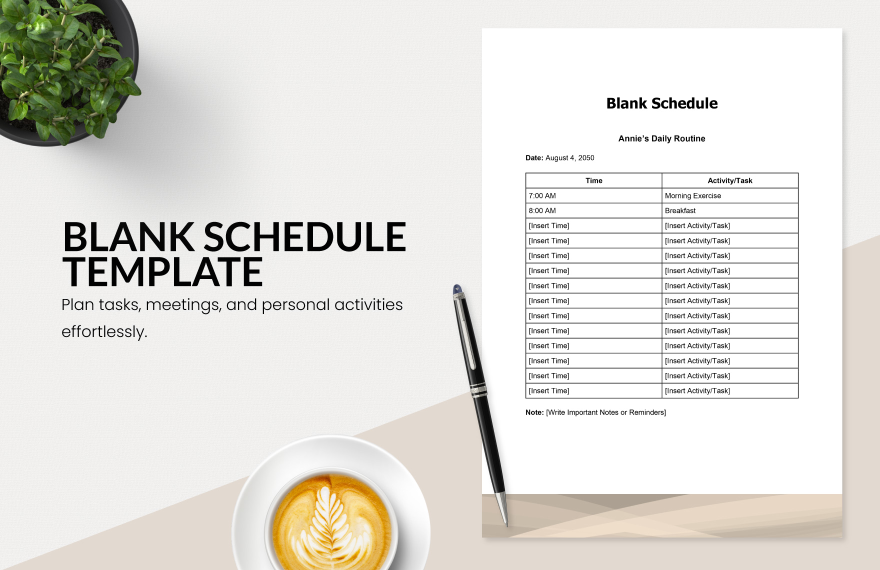 Blank Schedule Template in Apple Numbers, Apple Pages, Excel, Google ...