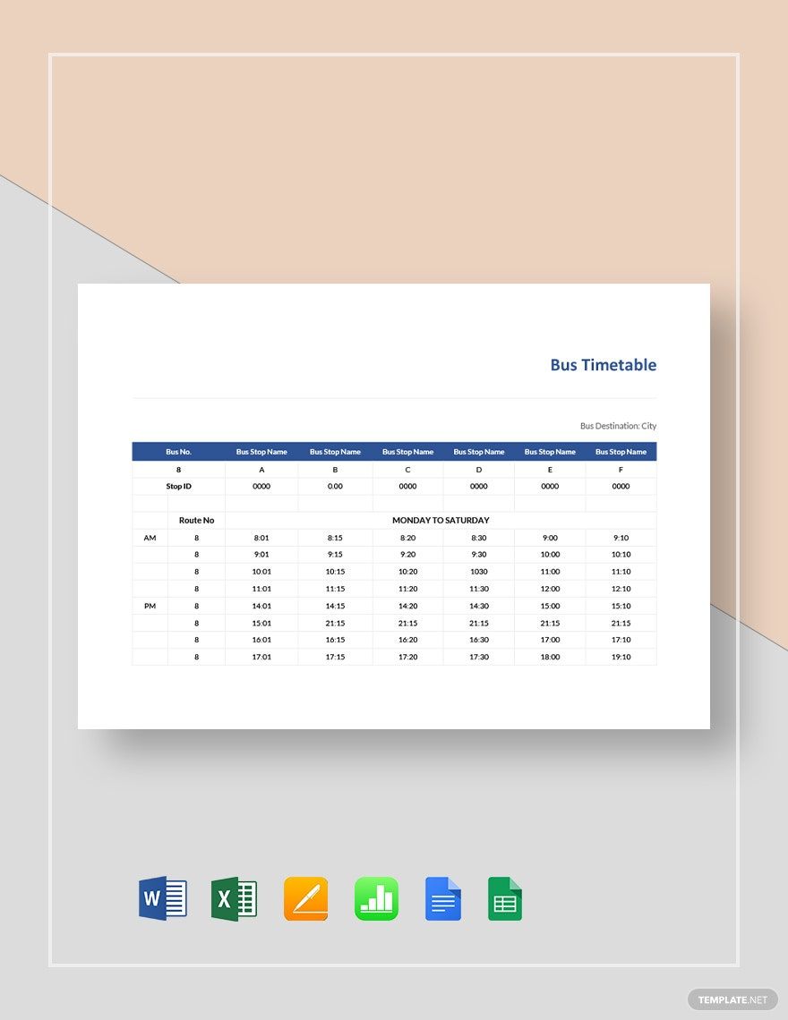 Free Bus Timetable Template