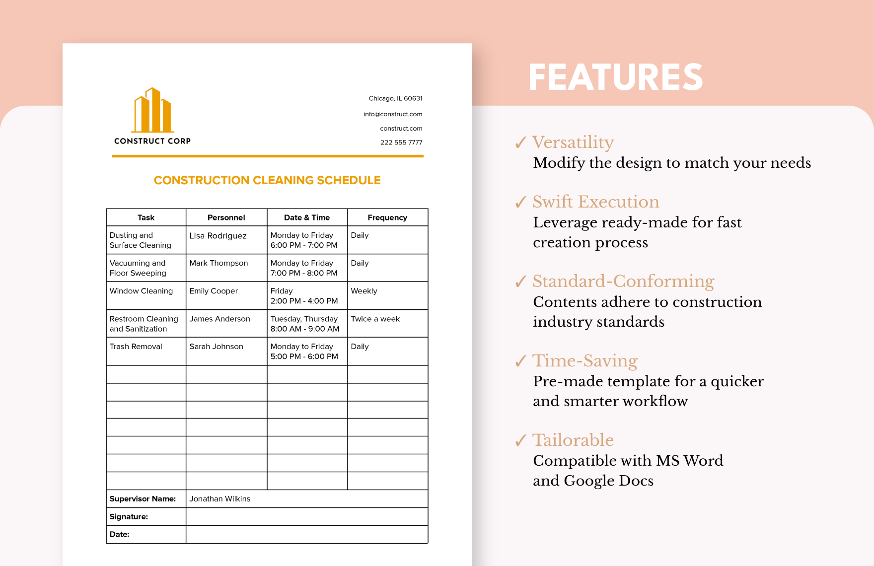 Construction Cleaning Schedule Template