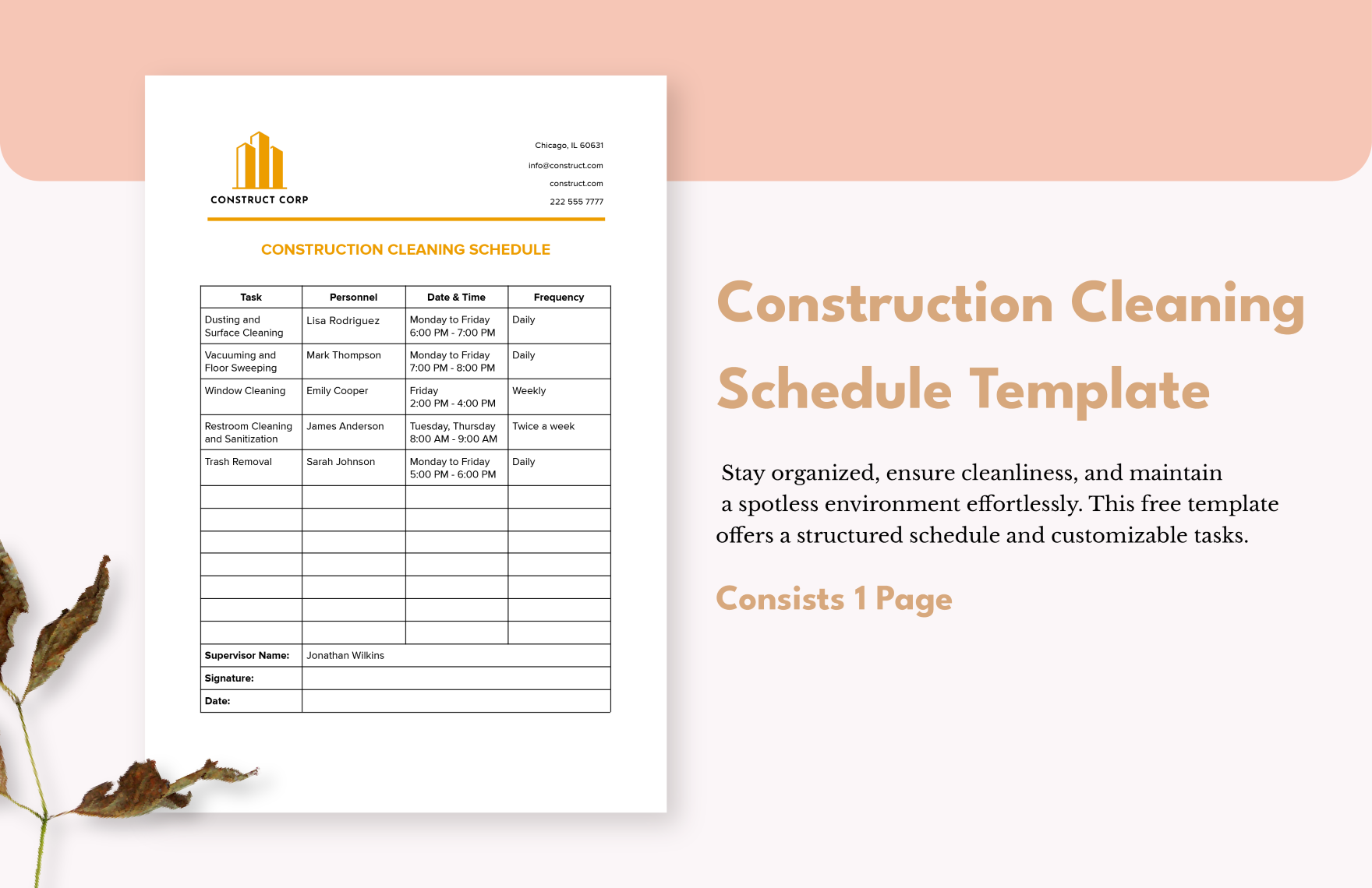 Construction Cleaning Schedule Template