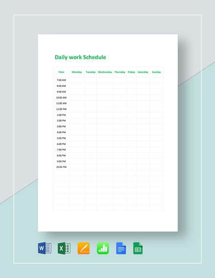 free printable daily work schedule