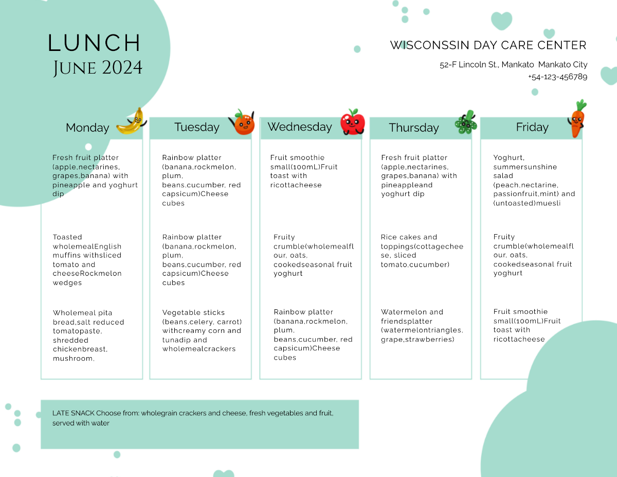 Daycare Menu Template - Edit Online & Download