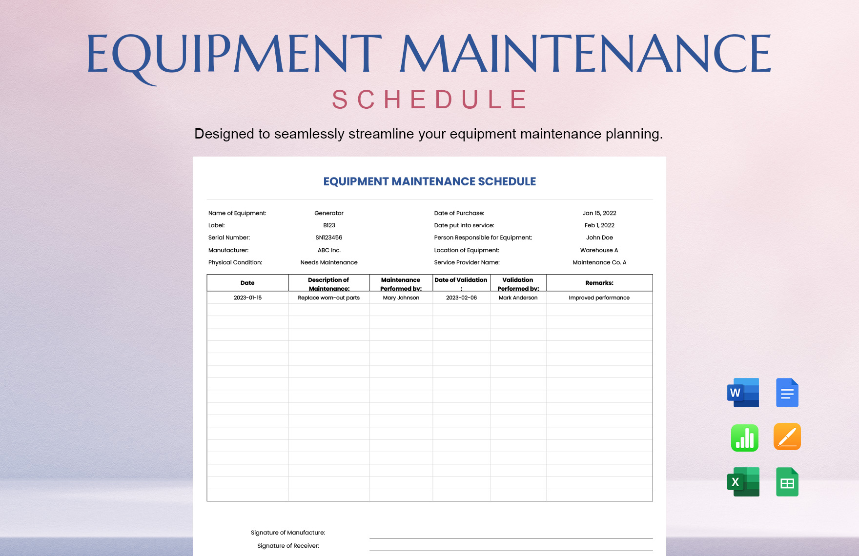 Editable Equipment Templates In Excel To Download