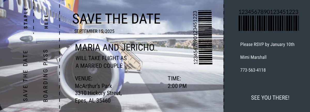 Flight Boarding Pass Wedding Invitation Template