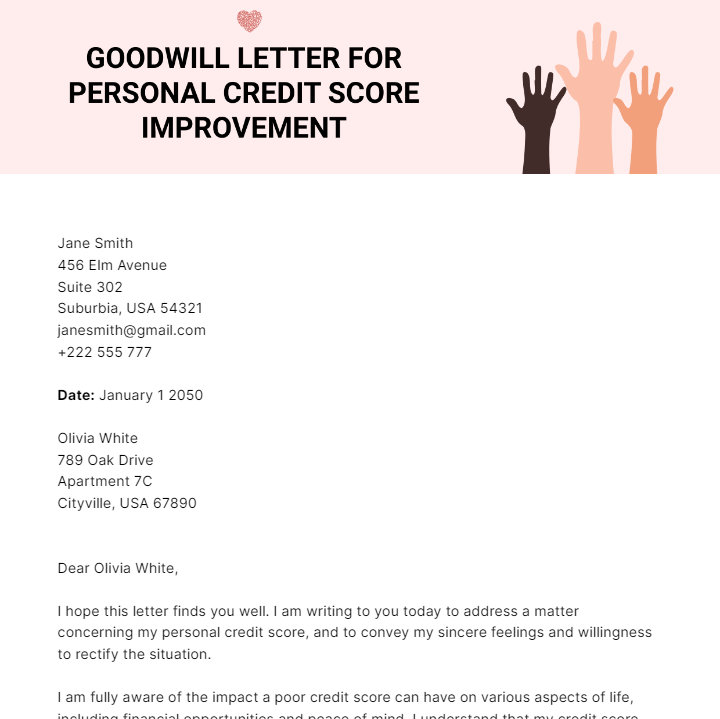 Free Goodwill Letter For Personal Credit Score Improvement