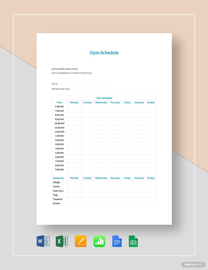 Gym Schedule Template Download In Word Google Docs Excel Google 