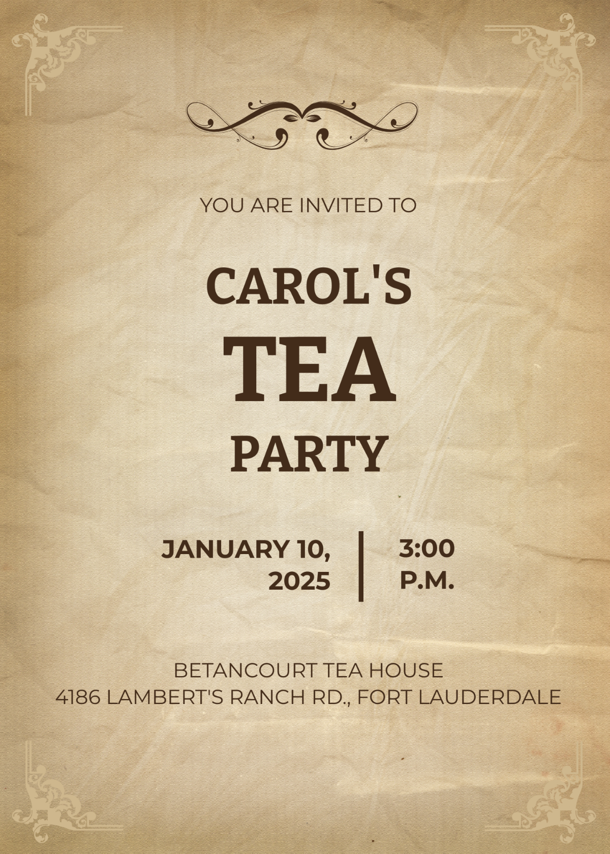 Tea Party Invitation Card Template - Edit Online & Download