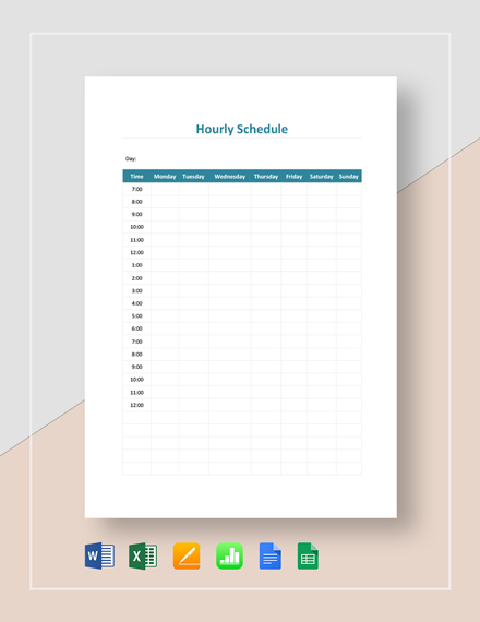 FREE Daily Hourly Schedule Example Template - PDF | Word (DOC) | Apple ...