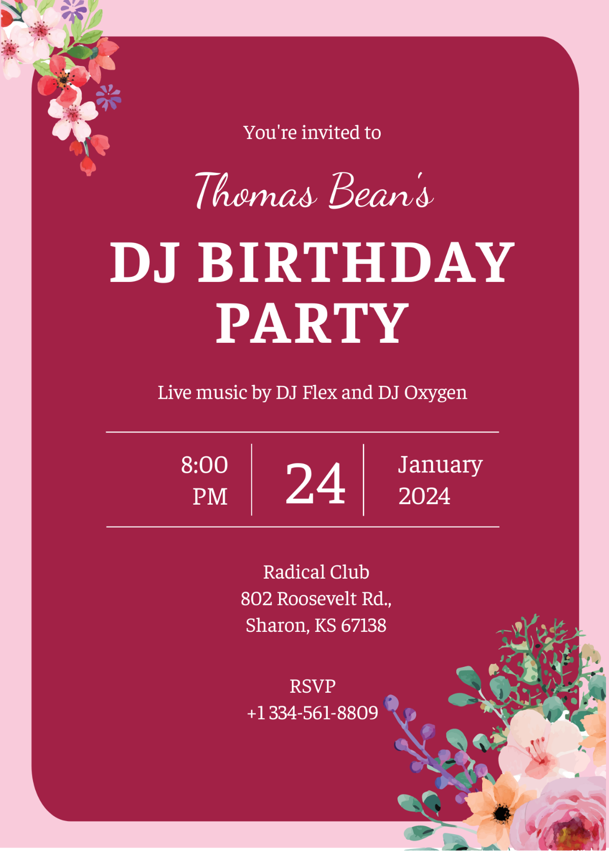 DJ Birthday Party Invitation