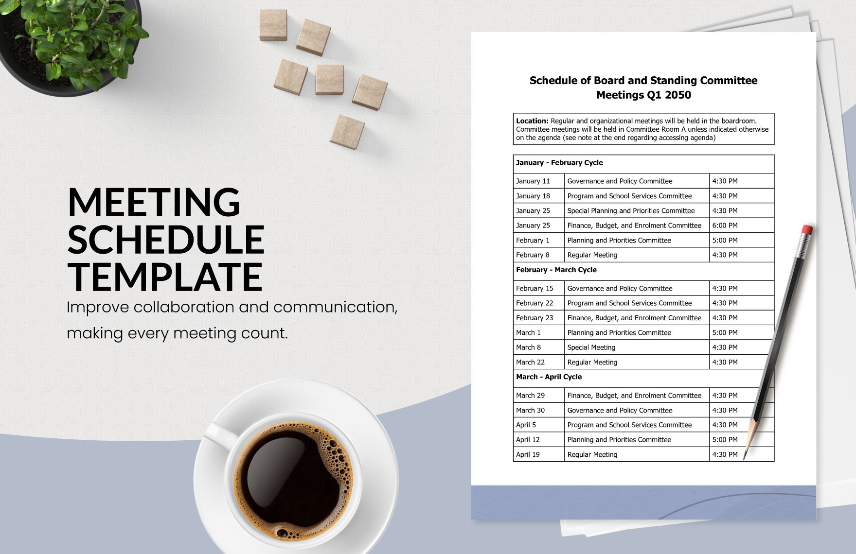 Meeting Schedule Template in Word, Google Docs, Excel, PDF, Google Sheets, Apple Pages, Apple Numbers