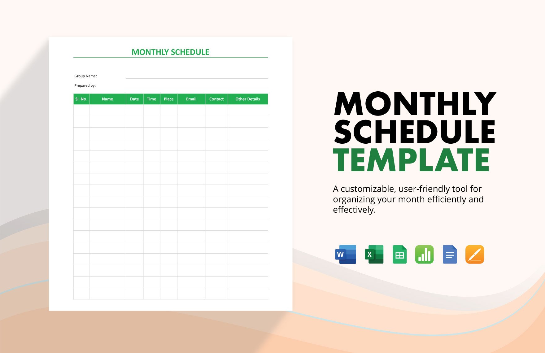 Monthly Schedule Template in Word, Google Docs, Excel, Google Sheets, Apple Pages, Apple Numbers