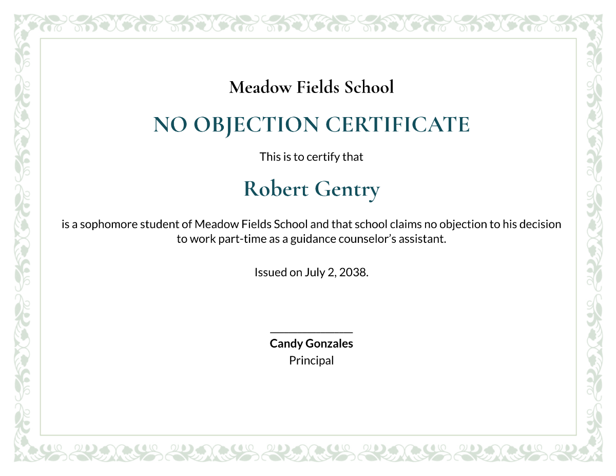 No Objection Certificate for Student Template