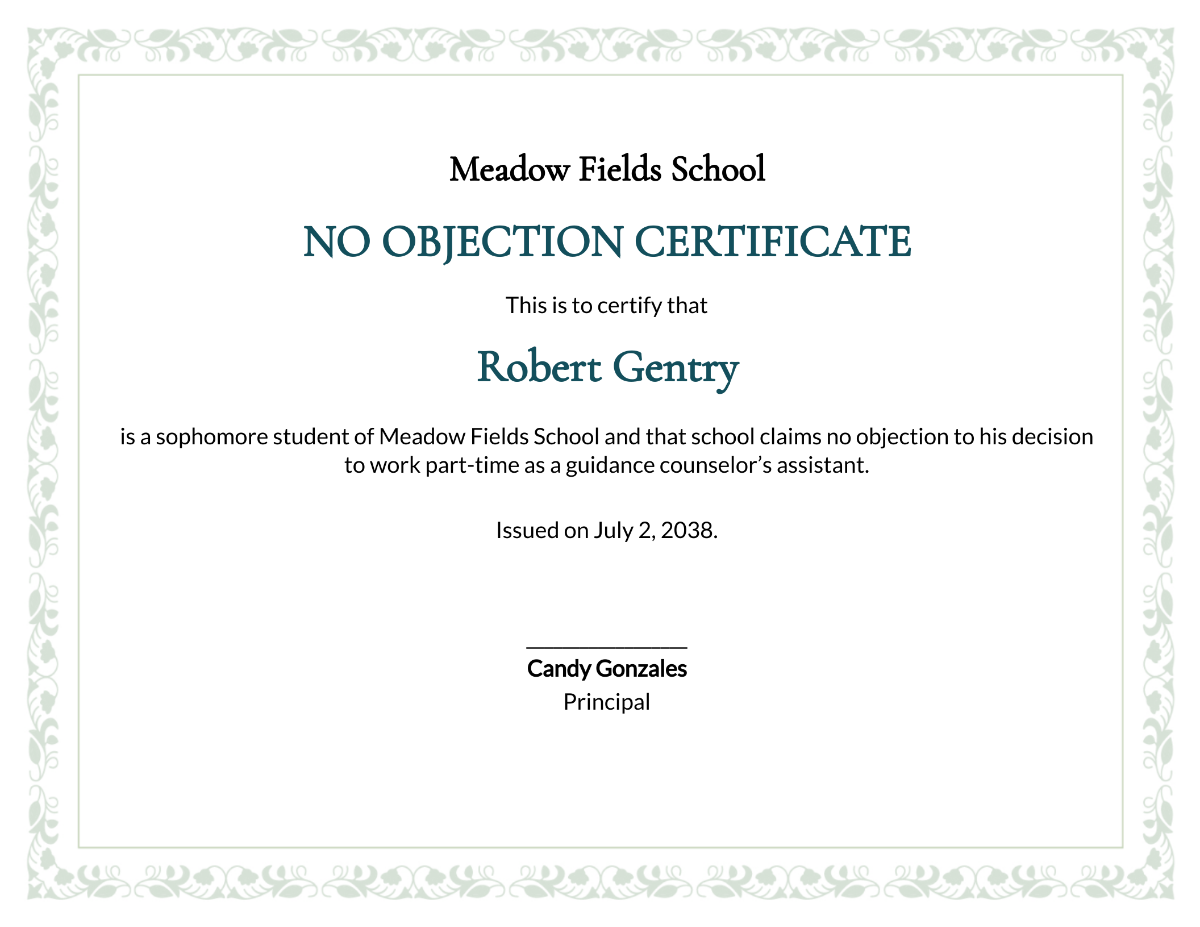 No Objection Certificate for Student Template
