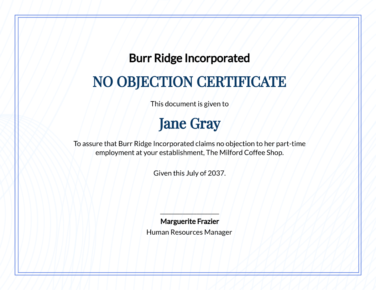 No Objection Certificate Format