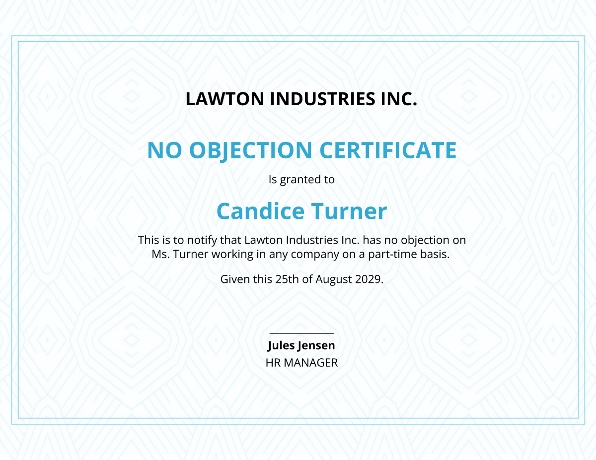 No Objection Certificate from Employer Template - Edit Online & Download