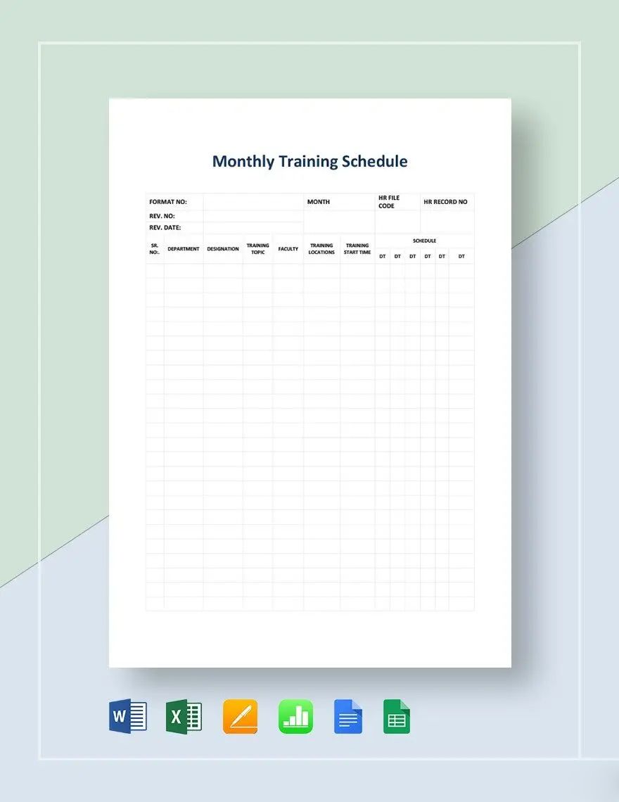 Monthly Training Schedule Template Google Docs Google Sheets Excel Monthly Training Schedule Template Google Docs Google Sheets Excel