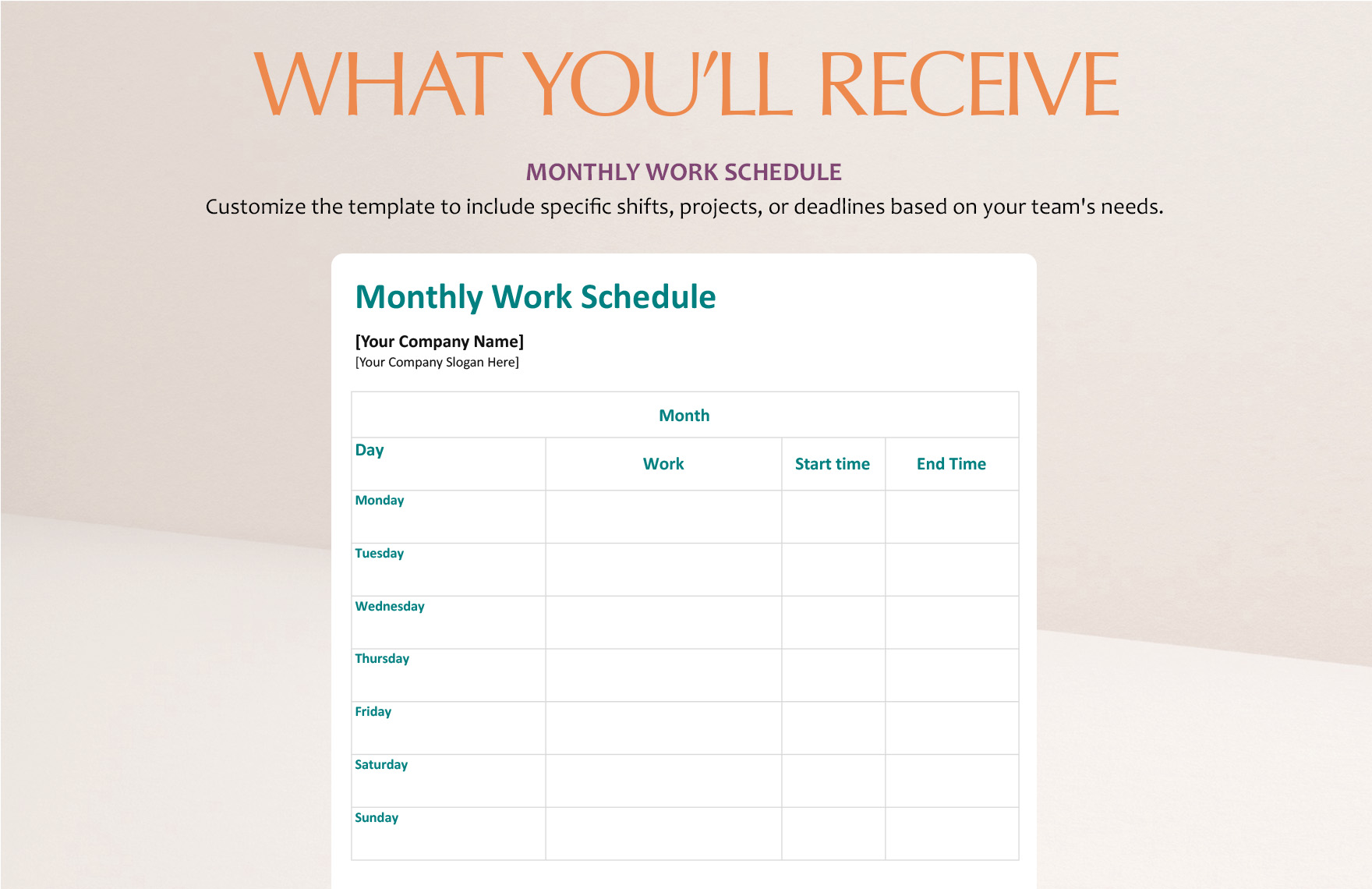 Monthly Work Schedule Template