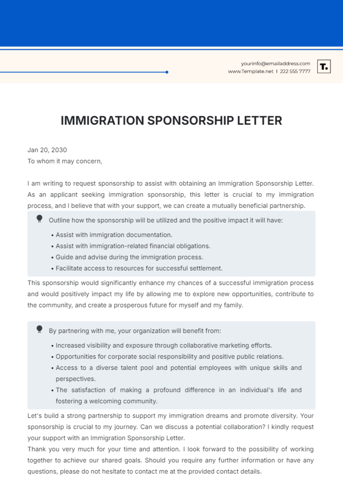 Immigration Sponsorship Letter Template