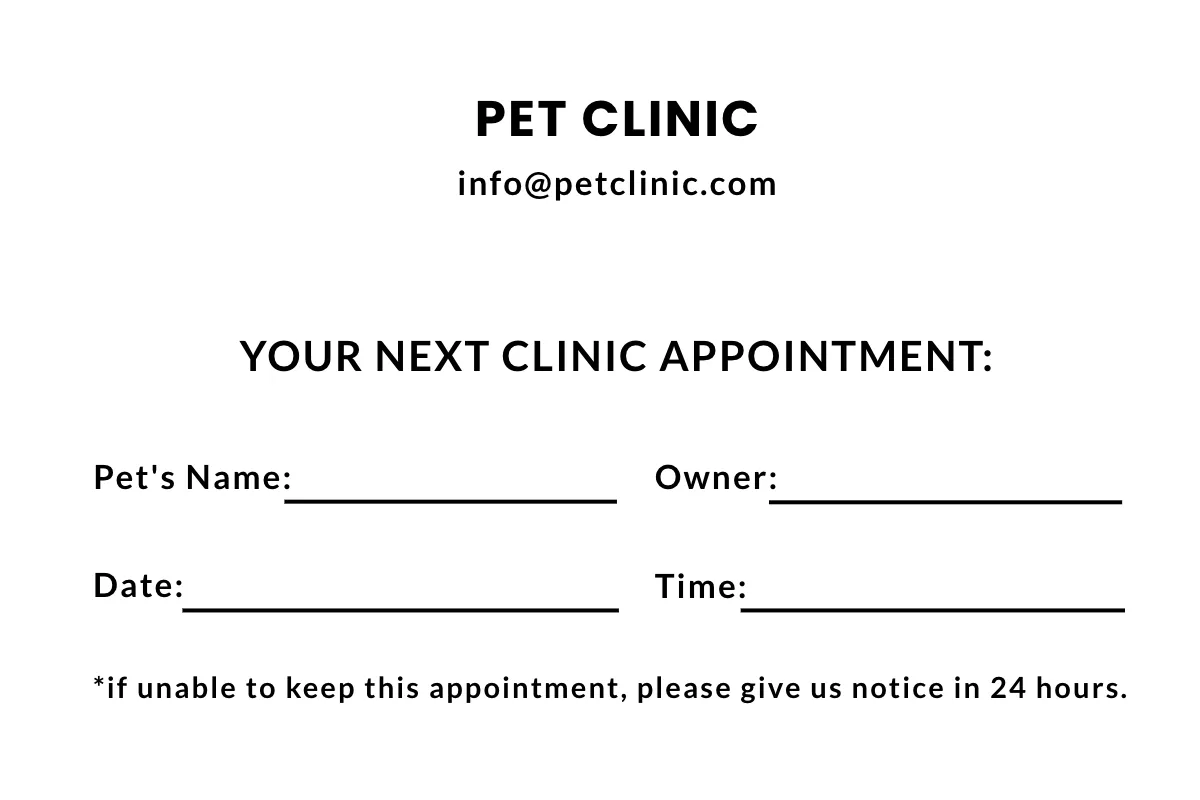 Free Pet Clinic Appointment Card Template to Edit Online