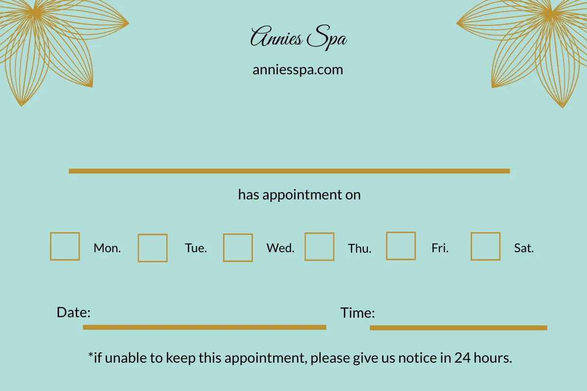 Free Spa Appointment Card Template to Edit Online