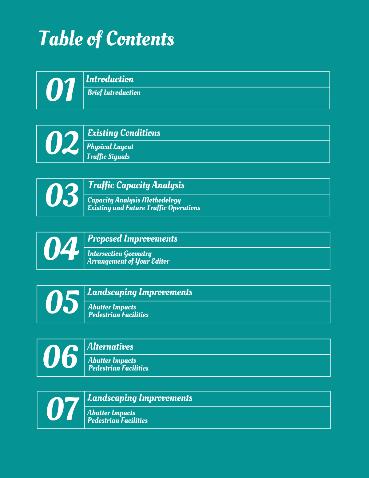 Generic Table of Contents Template