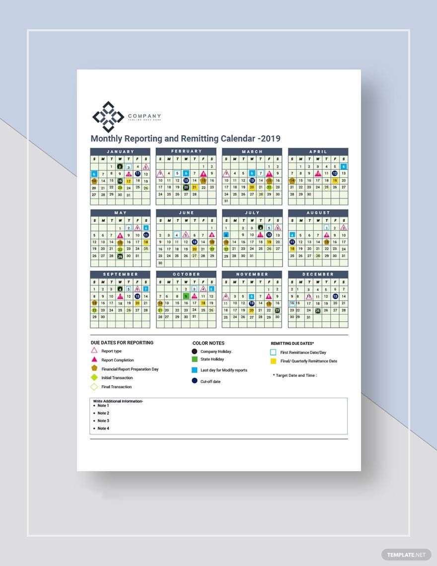 Monthly Reporting Remitting Calendar Template Google Docs Word 