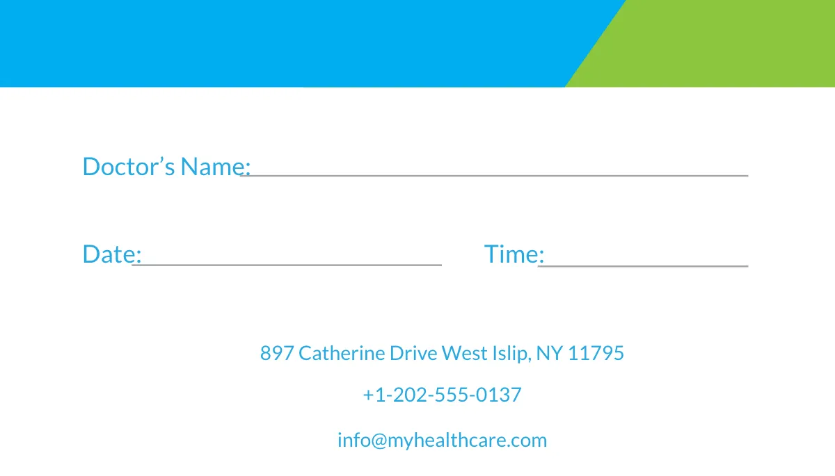 Free Health Care Appointment Card Template to Edit Online