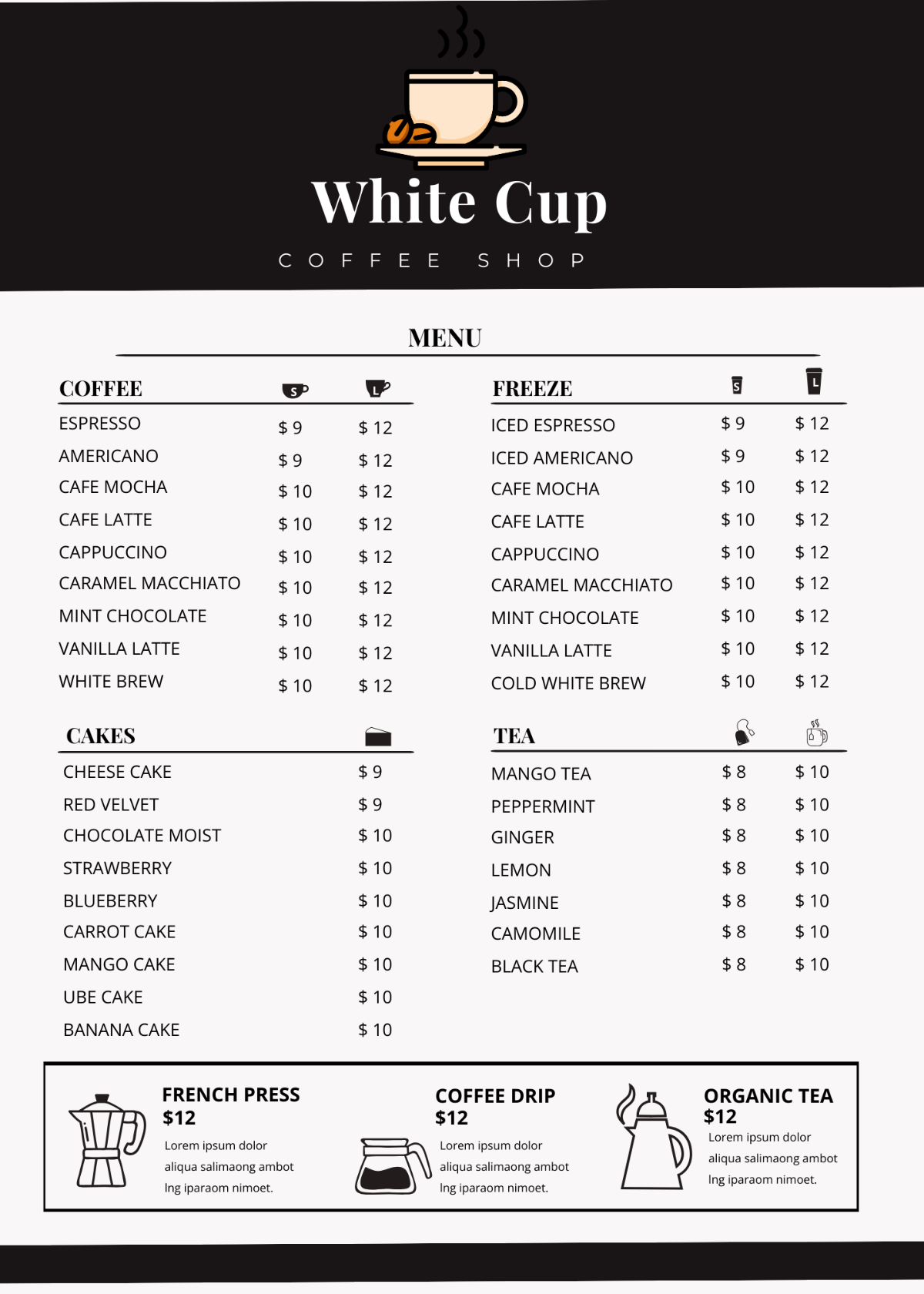 Coffee Menu Template - Edit Online & Download