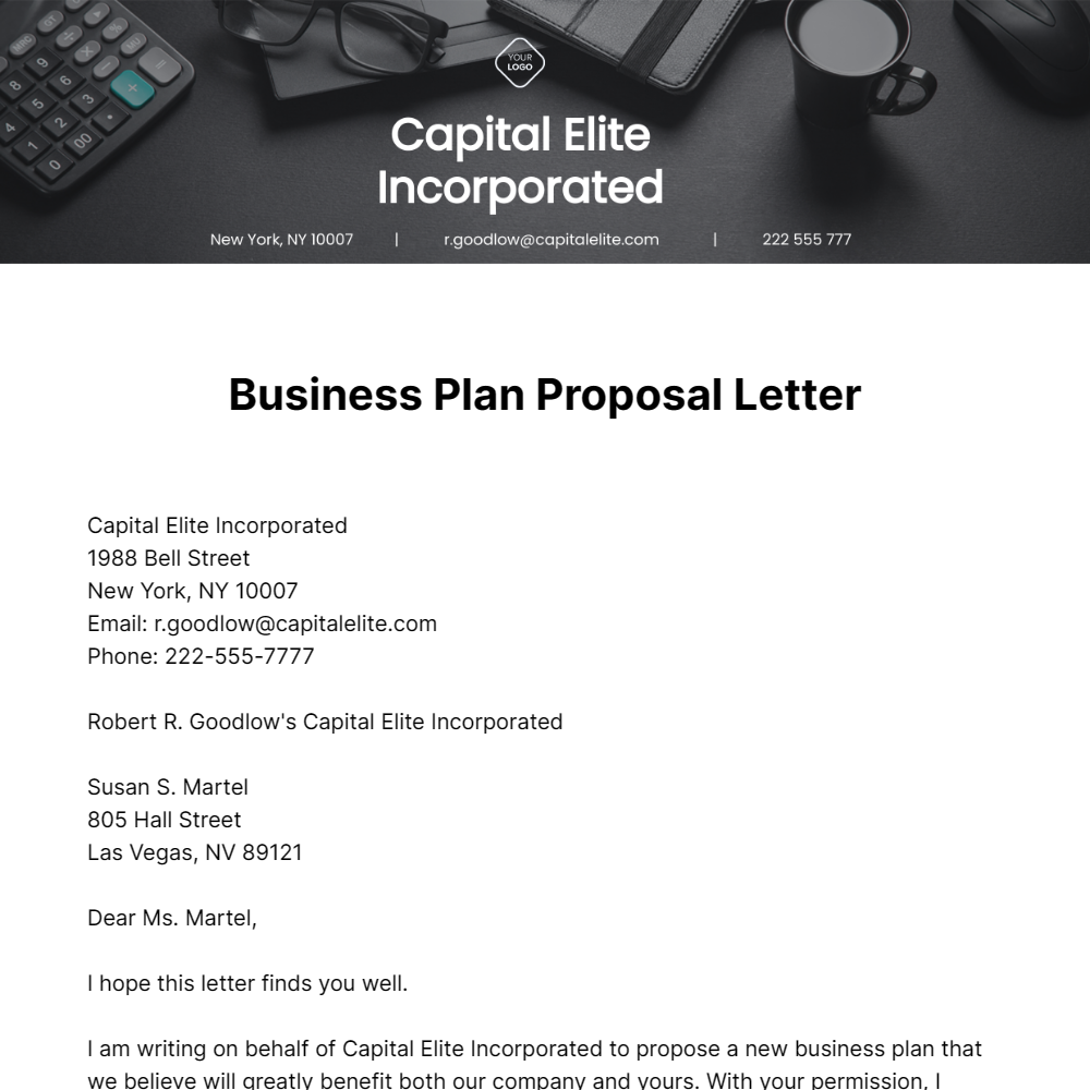 Business Plan Proposal Letter Template