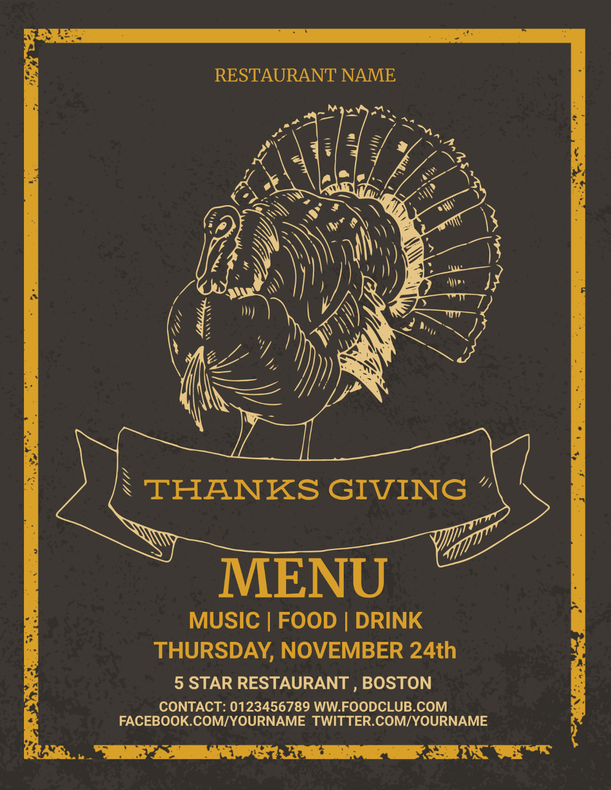 Thanksgiving Restaurant Party Menu Template