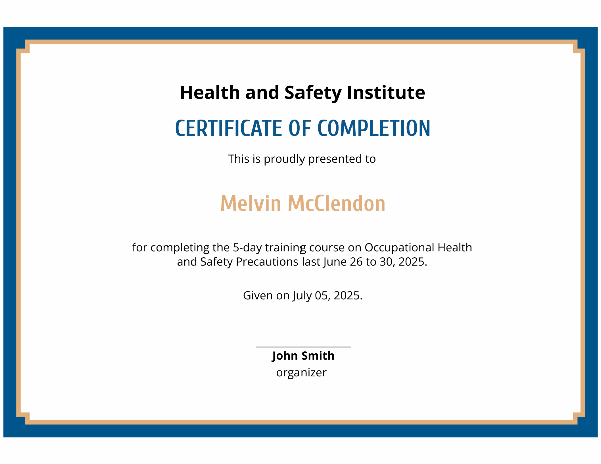 Editable Certificate of Completion