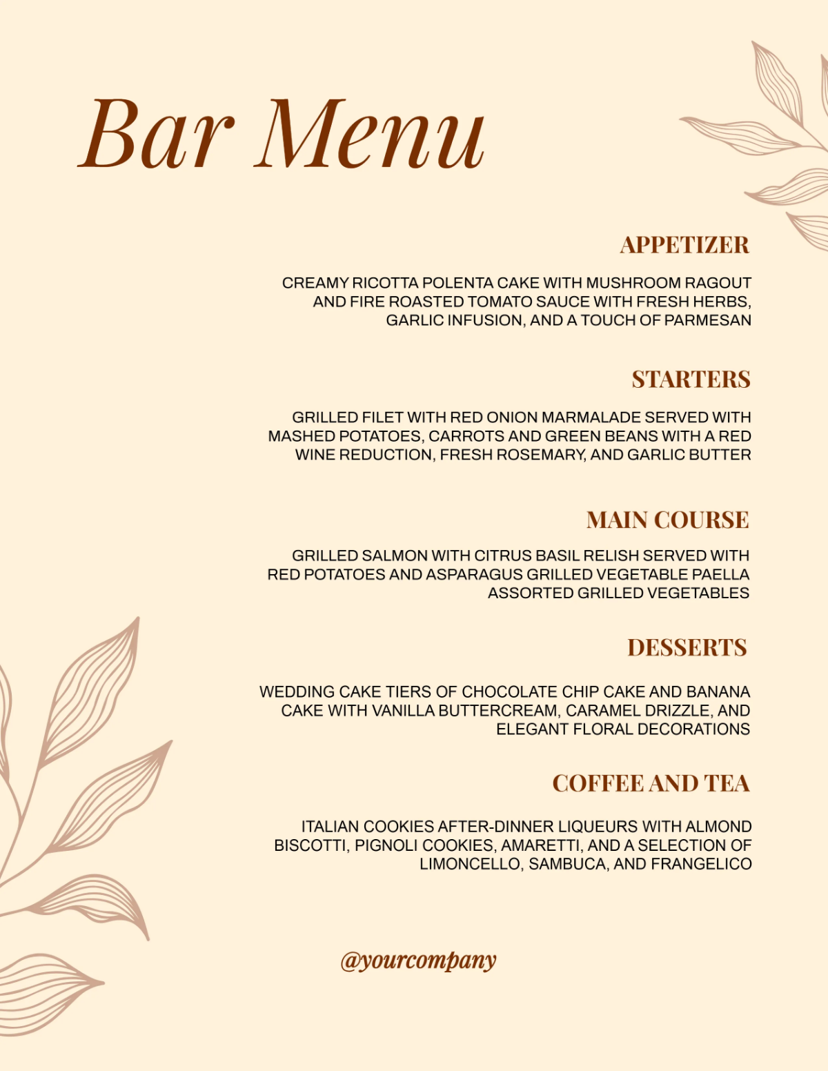 Free Sample Catering Menu Template to Edit Online