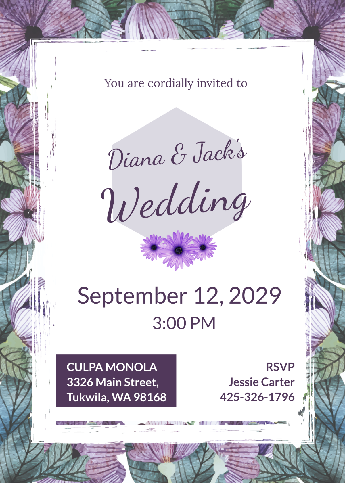 Watercolor Flowers Wedding Invitation Template