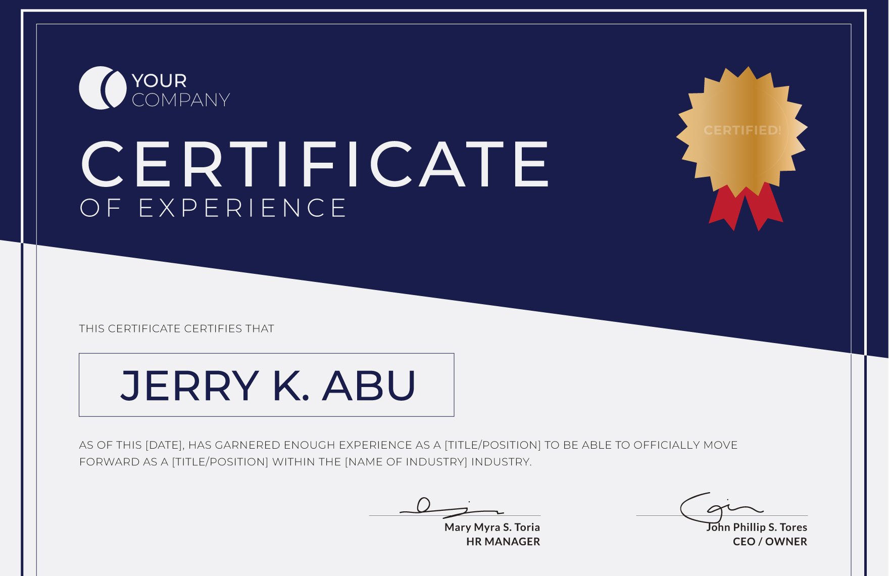 Experience Certificate Template