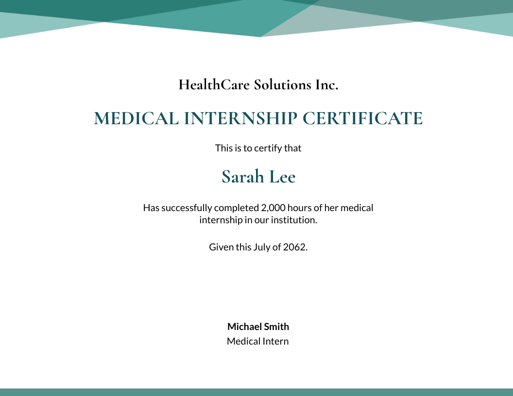 Medical Internship Certificate